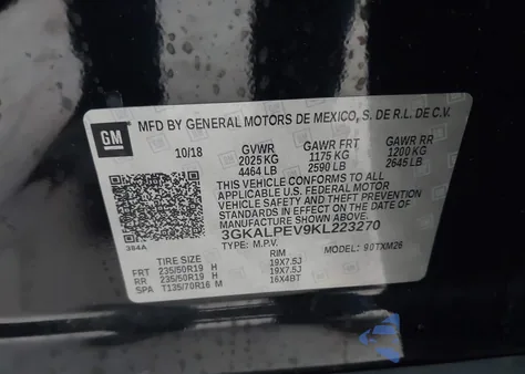 2019 GMC Terrain Slt из США, поврежденный, VIN 3GKALPEV9KL223270